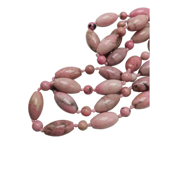 Pink Rhodochrosite Gemstone Hand Knotted Necklace Vintage No Clasp - Picture 6 of 7